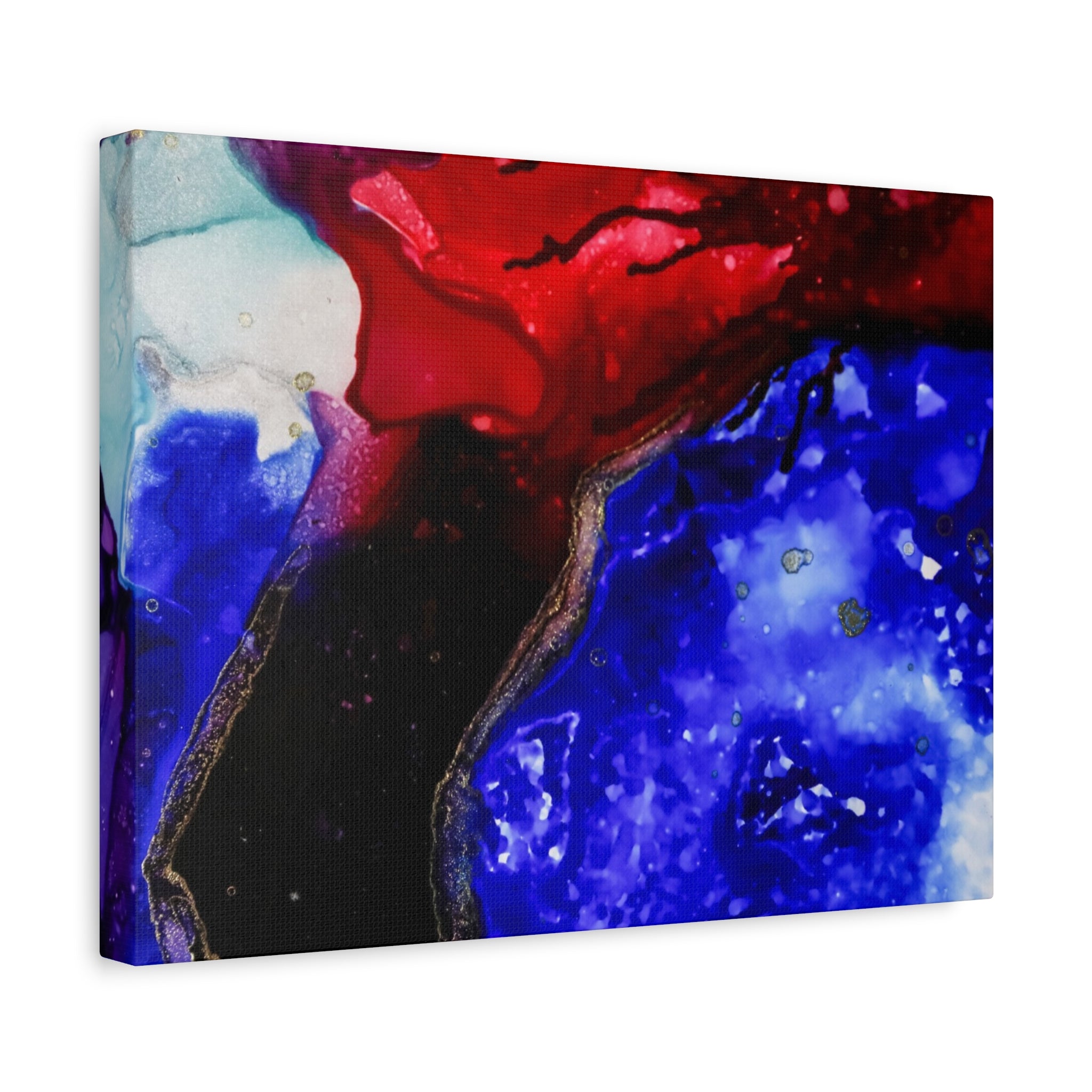 Abstract Geode Resin Art Canvas – Blue & Red Fluid Wall Art (Matte Stretched)