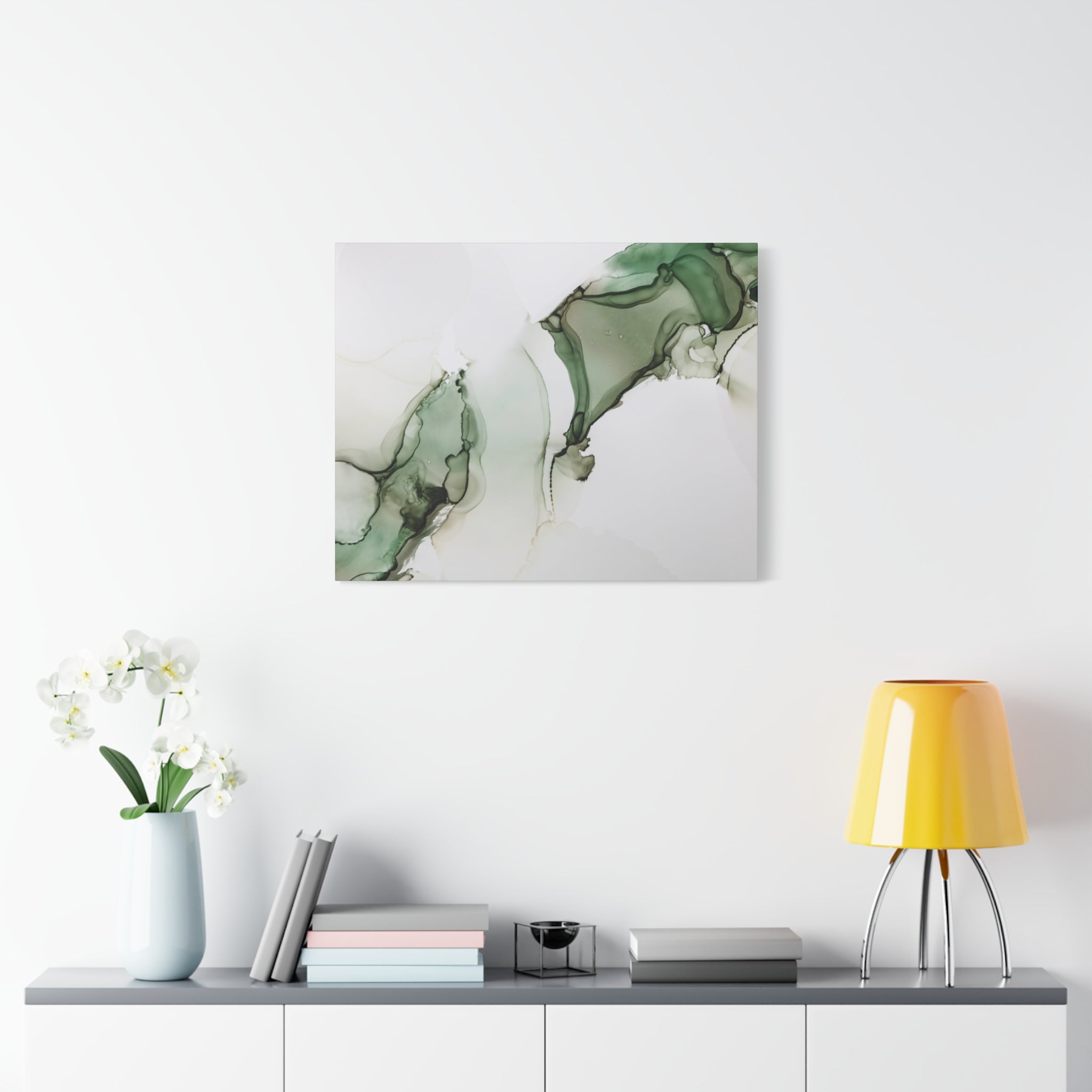 Green Ink Abstract Matte Canvas Print — Stretched 1.25" Wall Art