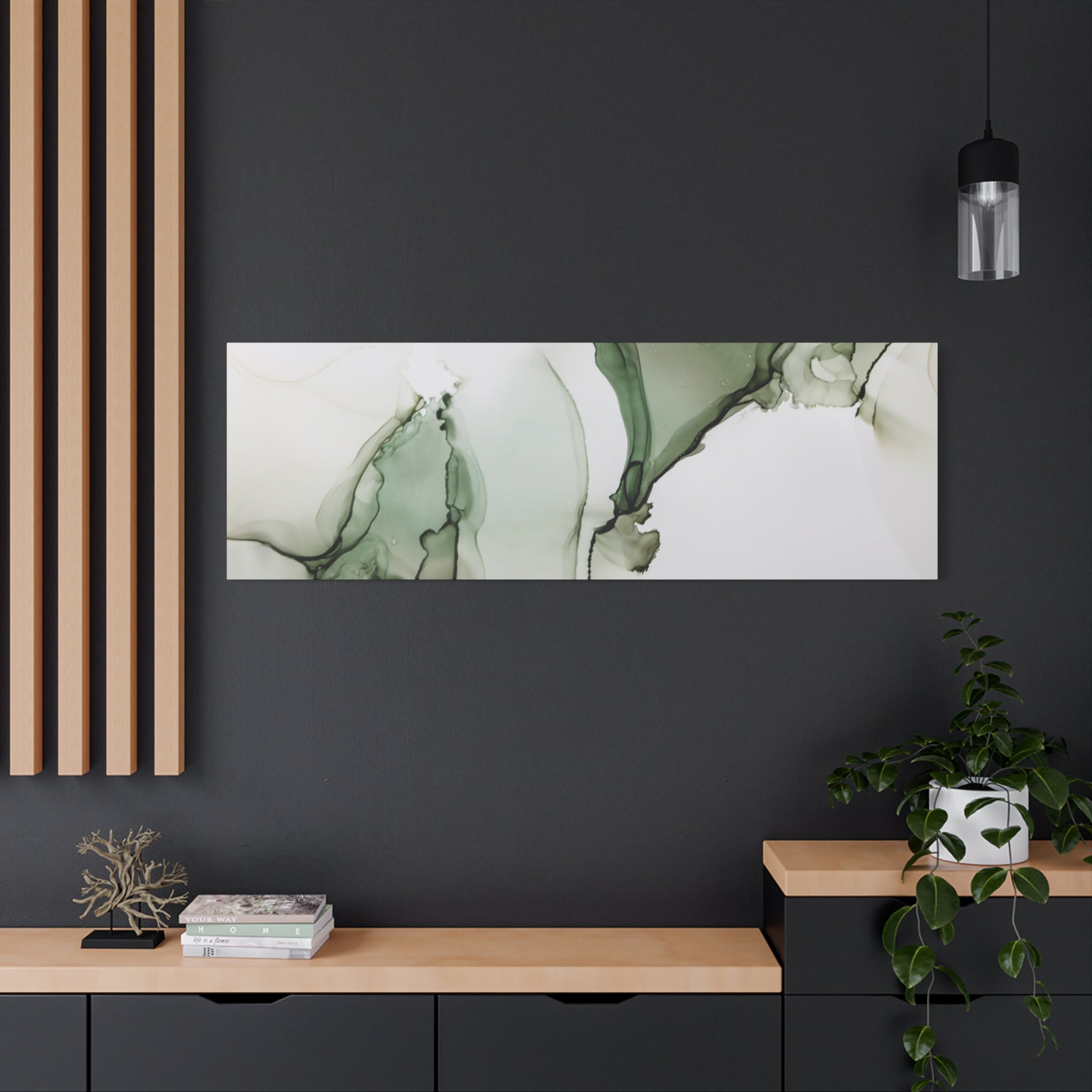 Green Ink Abstract Matte Canvas Print — Stretched 1.25" Wall Art