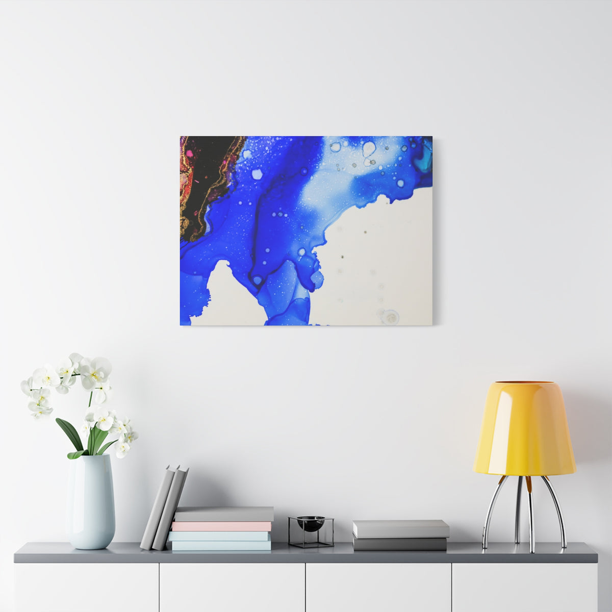 Abstract Blue Ink Art Canvas Print — Oceanic Fluid Painting
