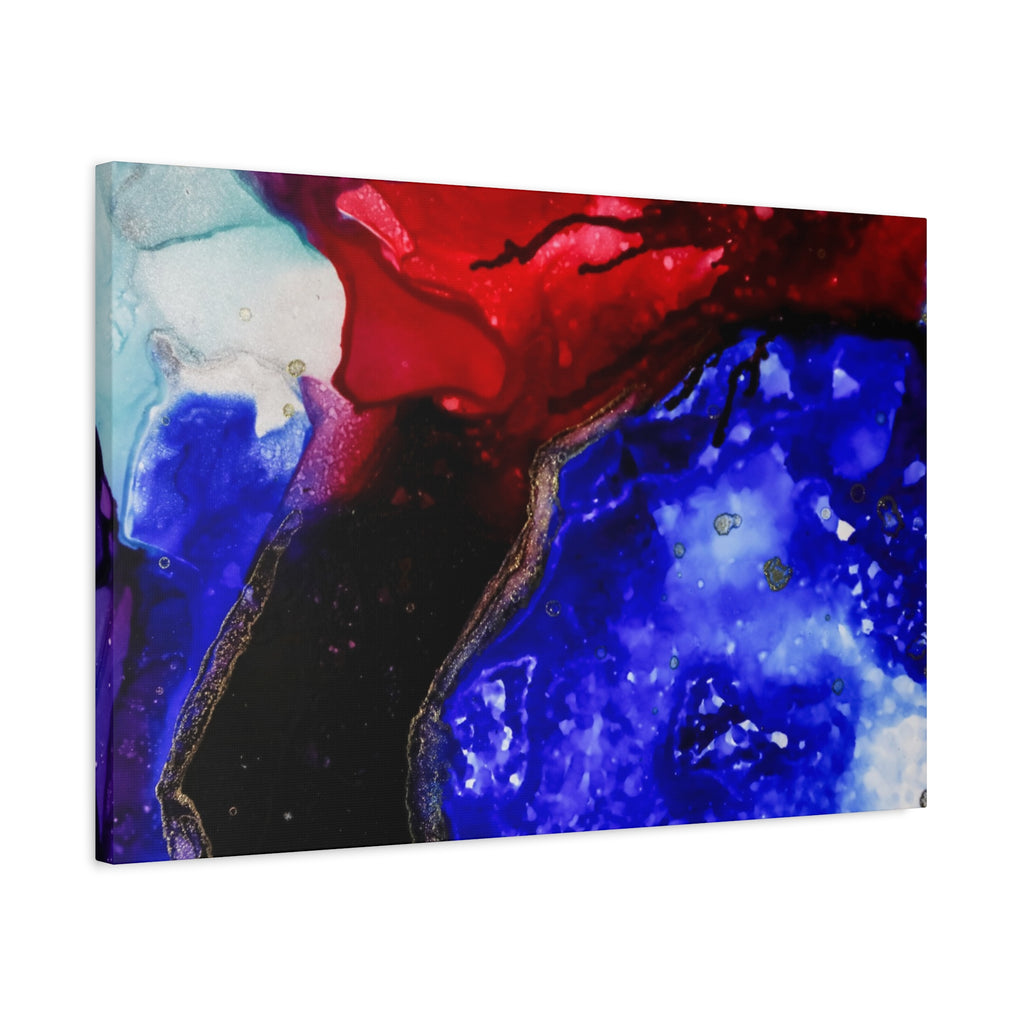 Abstract Geode Resin Art Canvas – Blue & Red Fluid Wall Art (Matte Stretched)