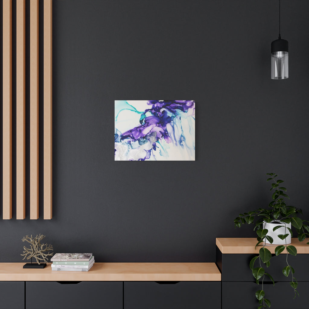 Abstract Purple Teal Ink Flow Matte Canvas Art (Stretched)