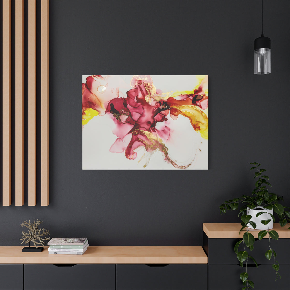 Abstract Pink & Gold Alcohol Ink Art Canvas Print — Matte Stretched Wall Art
