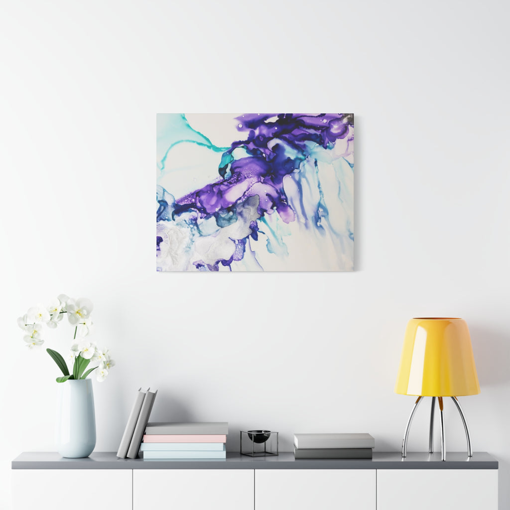 Abstract Purple Teal Ink Flow Matte Canvas Art (Stretched)