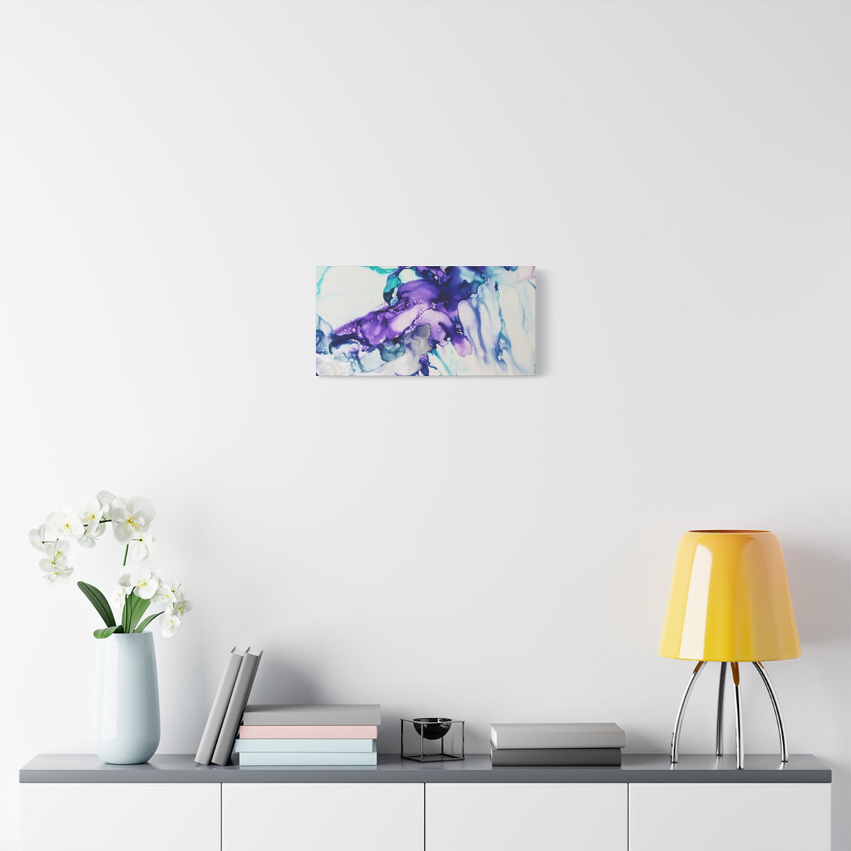 Abstract Purple Teal Ink Flow Matte Canvas Art (Stretched)