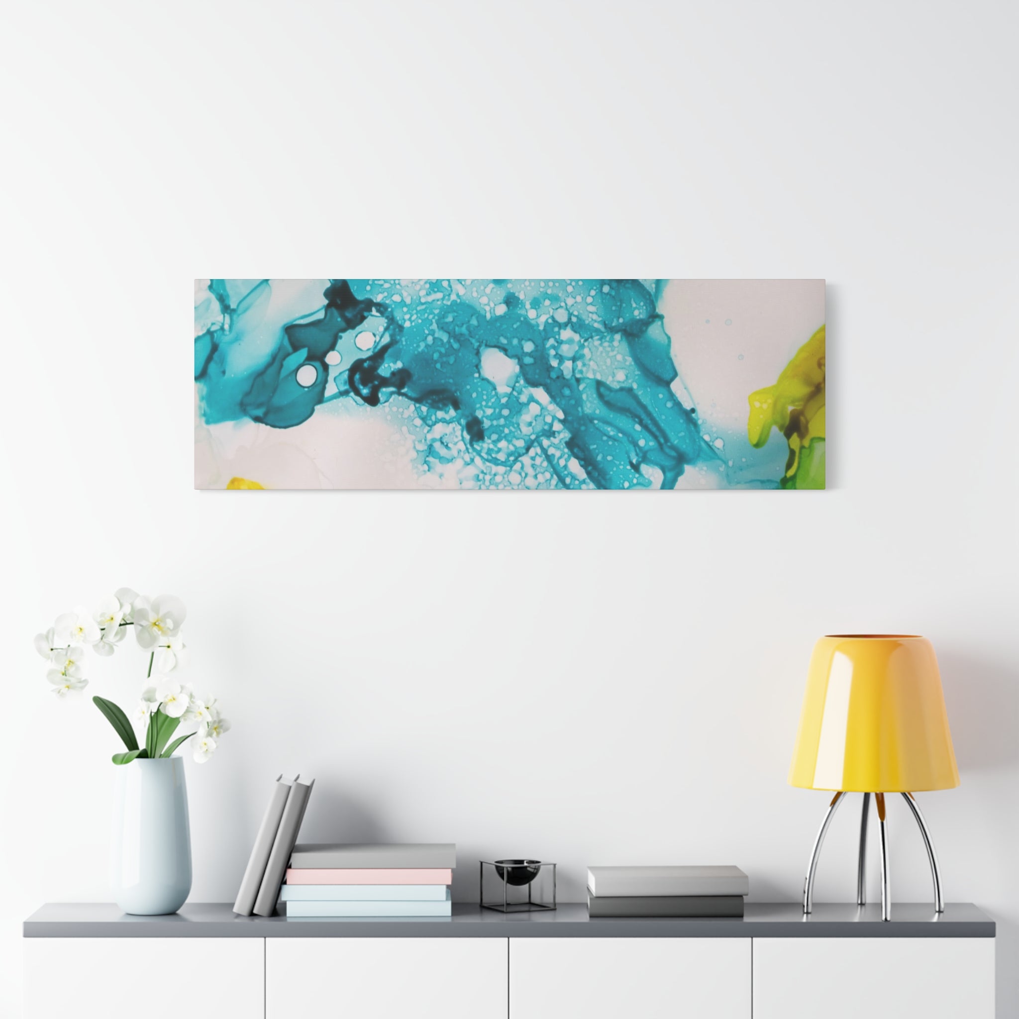 Teal & Yellow Abstract Fluid Art Canvas