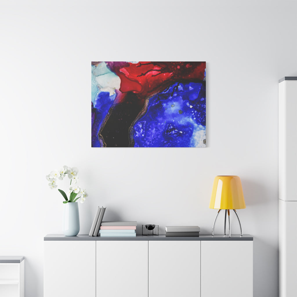 Abstract Geode Resin Art Canvas – Blue & Red Fluid Wall Art (Matte Stretched)