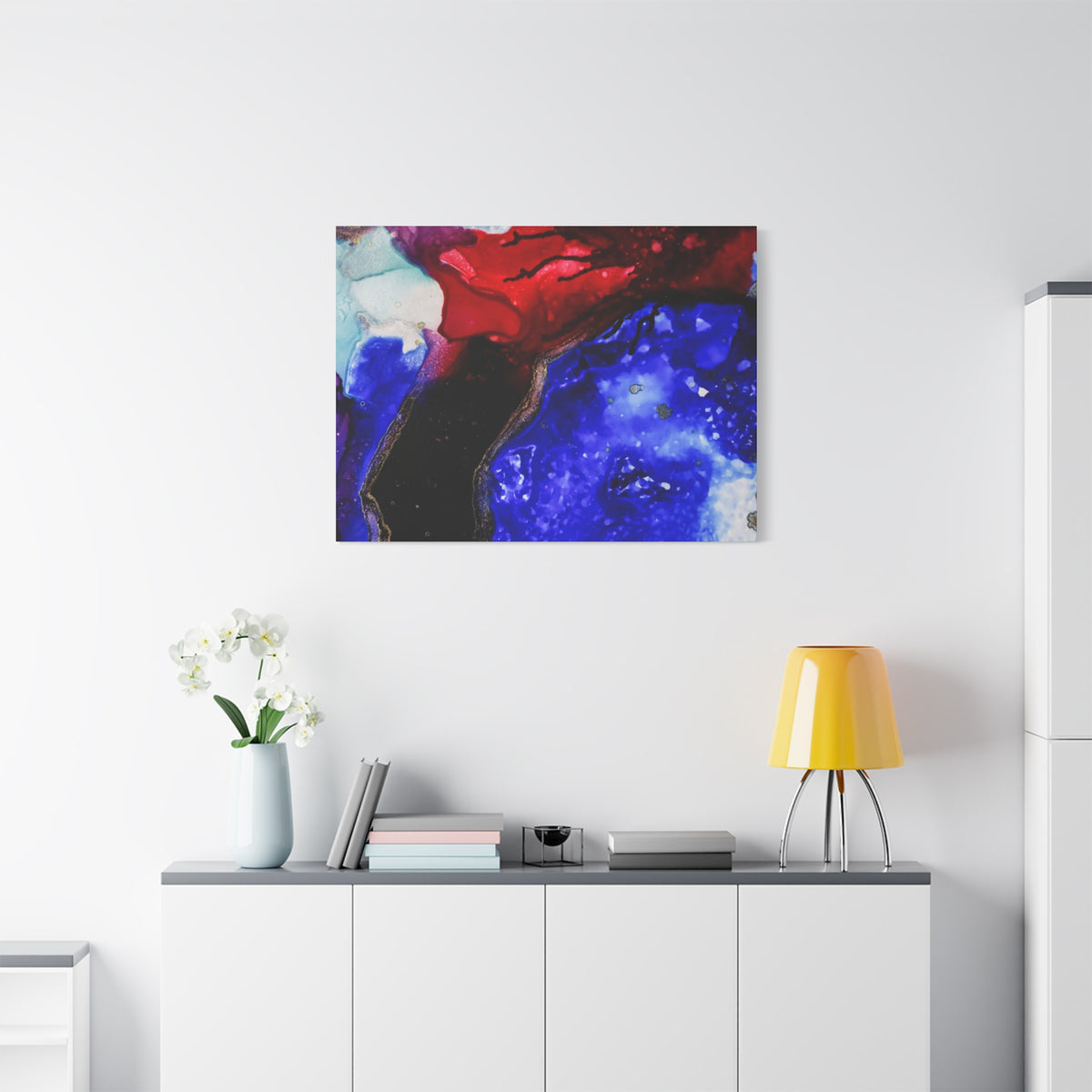 Abstract Geode Resin Art Canvas – Blue & Red Fluid Wall Art (Matte Stretched)