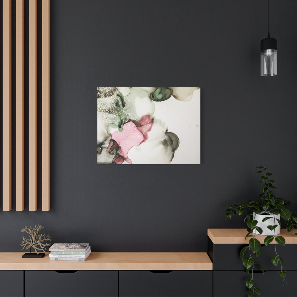 Abstract Pink & Sage Alcohol Ink Canvas Print — Modern Wall Art
