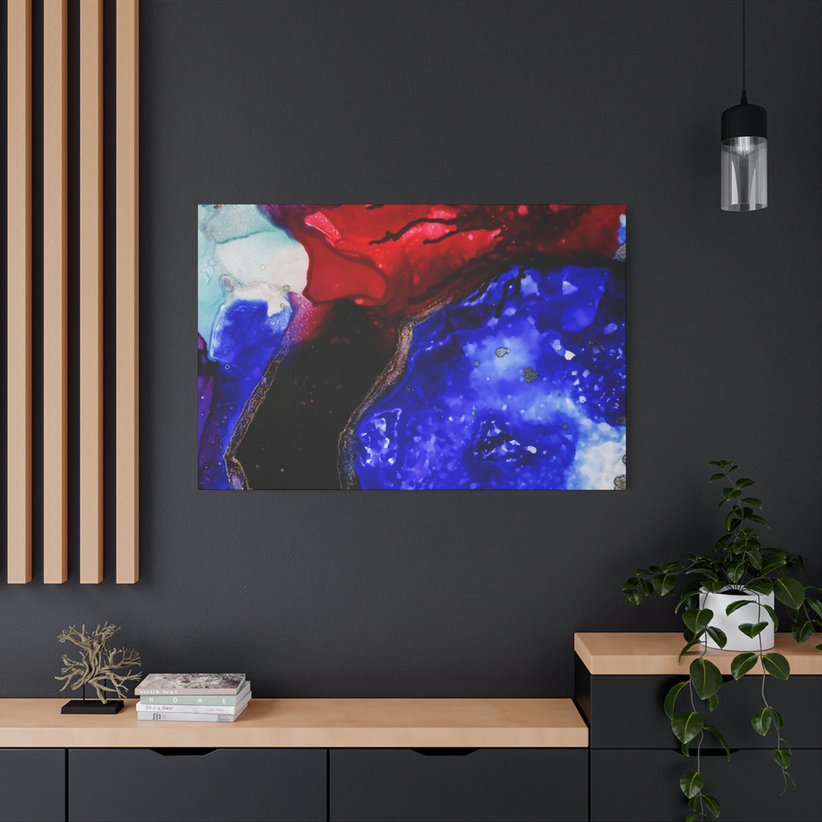 Abstract Geode Resin Art Canvas – Blue & Red Fluid Wall Art (Matte Stretched)