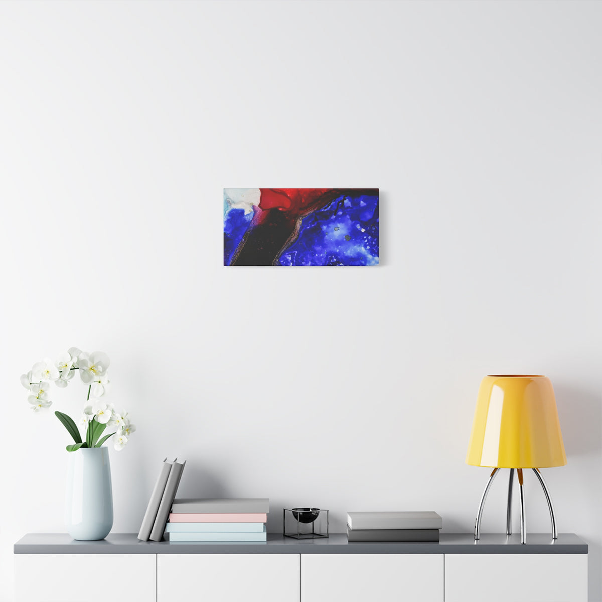 Abstract Geode Resin Art Canvas – Blue & Red Fluid Wall Art (Matte Stretched)