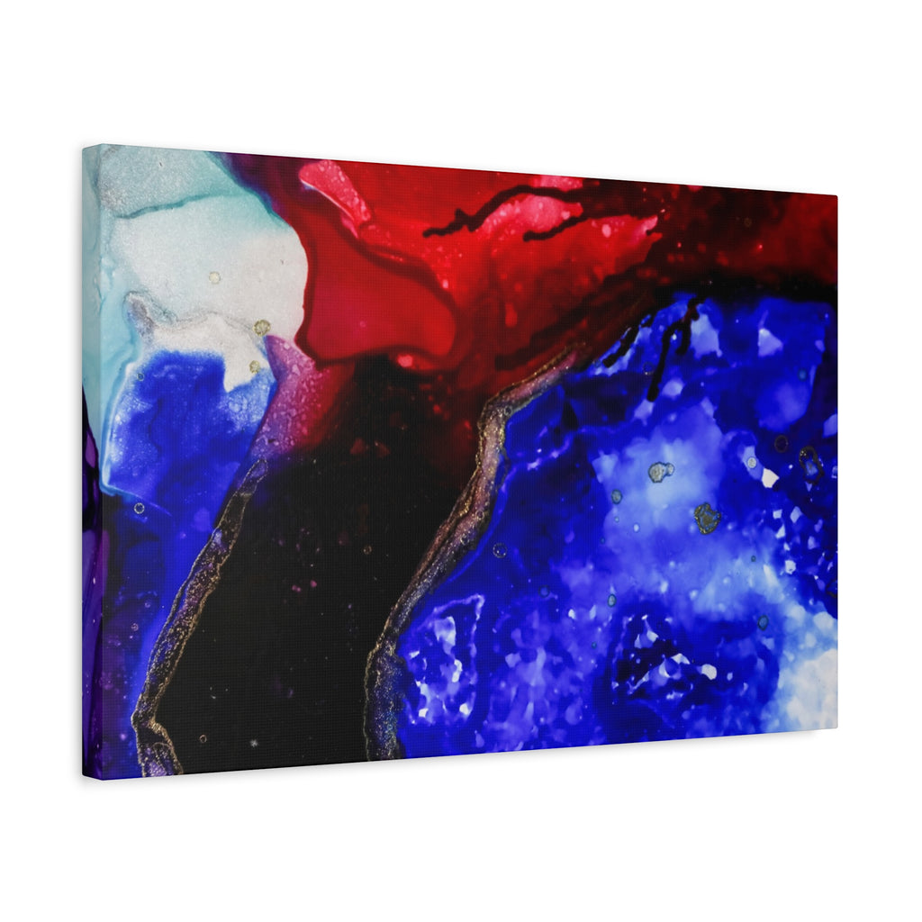 Abstract Geode Resin Art Canvas – Blue & Red Fluid Wall Art (Matte Stretched)