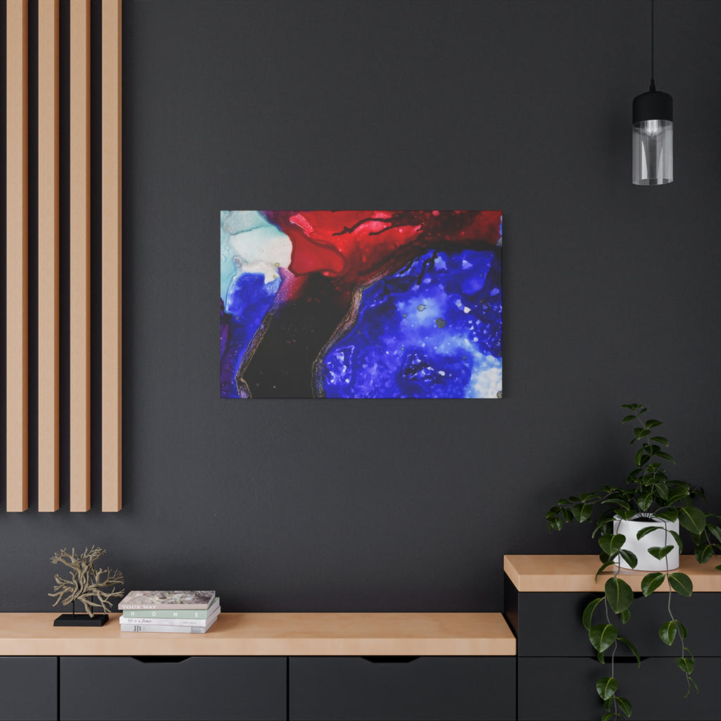 Abstract Geode Resin Art Canvas – Blue & Red Fluid Wall Art (Matte Stretched)