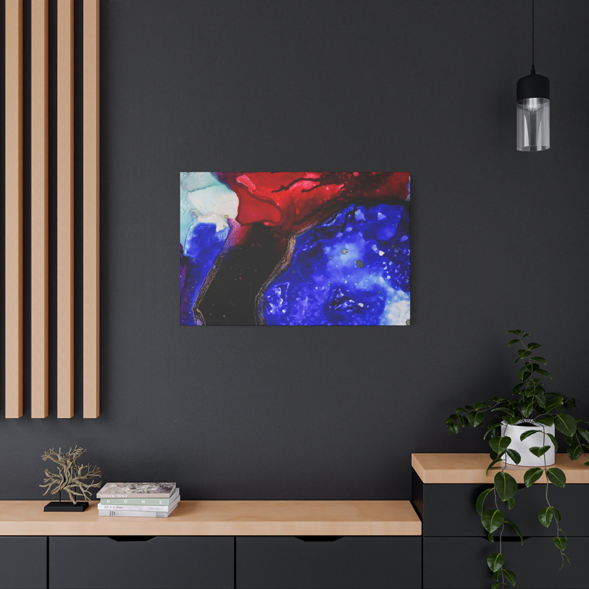 Abstract Geode Resin Art Canvas – Blue & Red Fluid Wall Art (Matte Stretched)