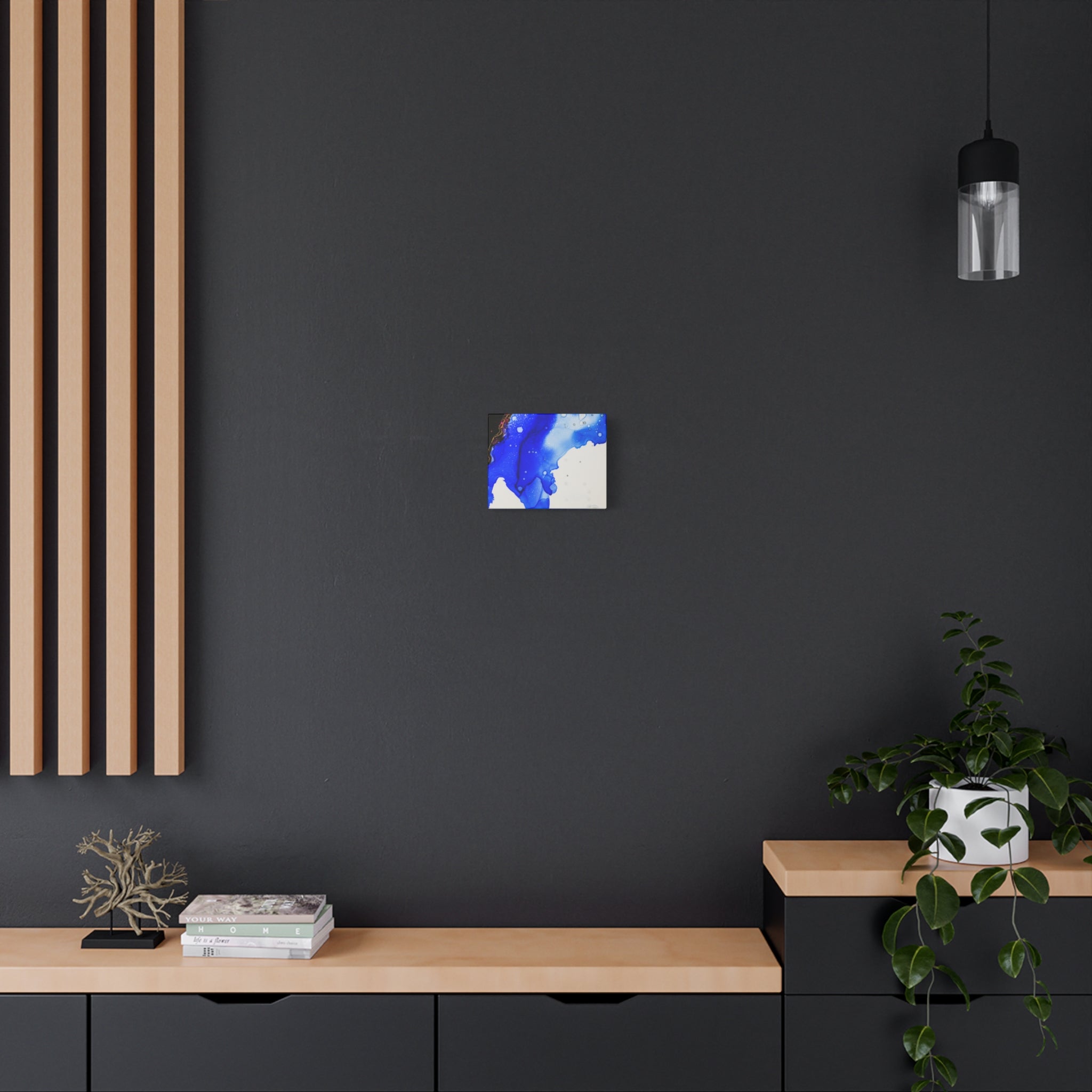 Abstract Blue Ink Art Canvas Print — Oceanic Fluid Painting