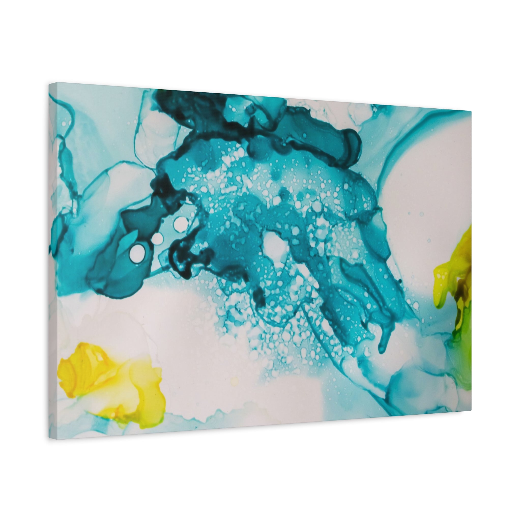 Teal & Yellow Abstract Fluid Art Canvas