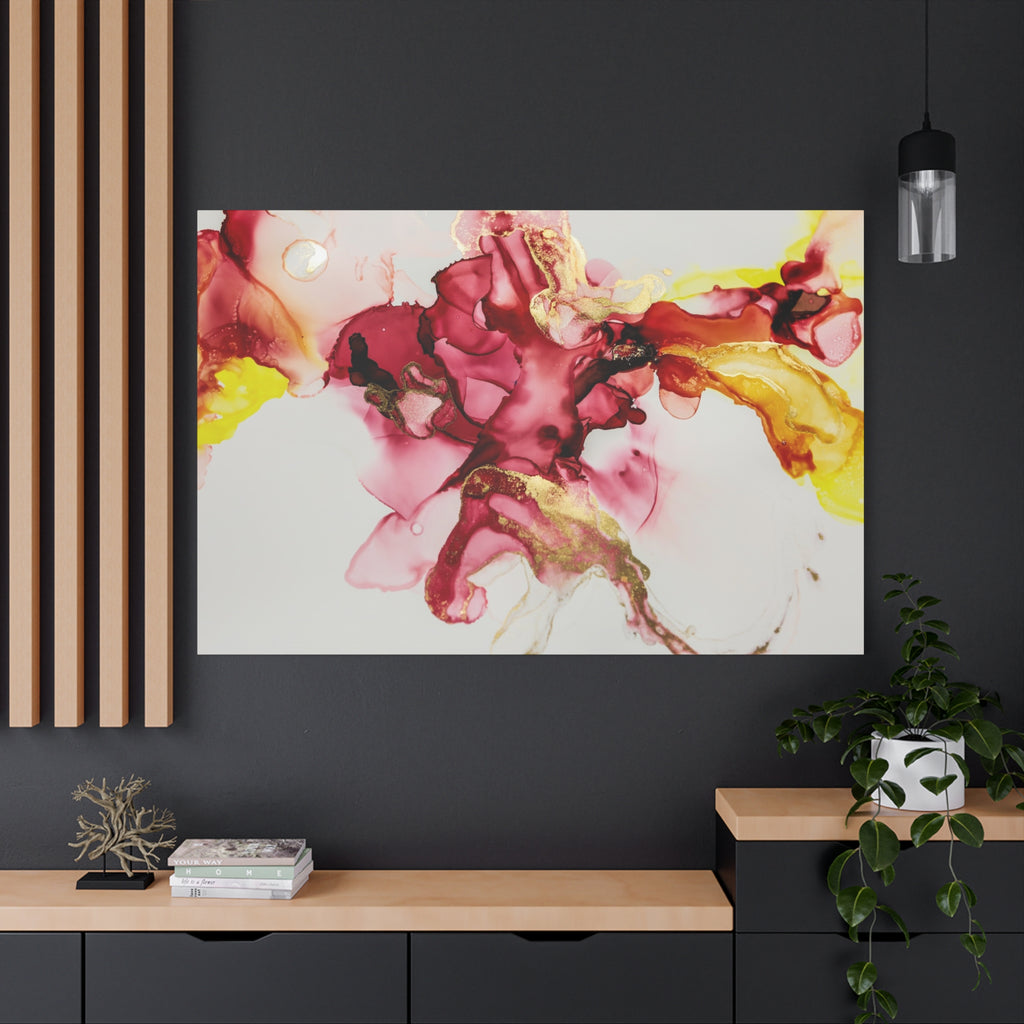 Abstract Pink & Gold Alcohol Ink Art Canvas Print — Matte Stretched Wall Art