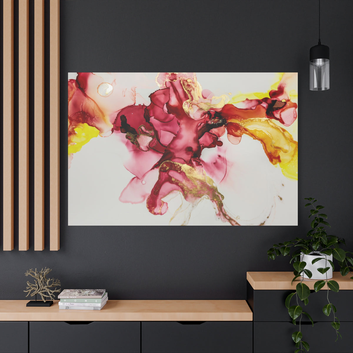Abstract Pink & Gold Alcohol Ink Art Canvas Print — Matte Stretched Wall Art