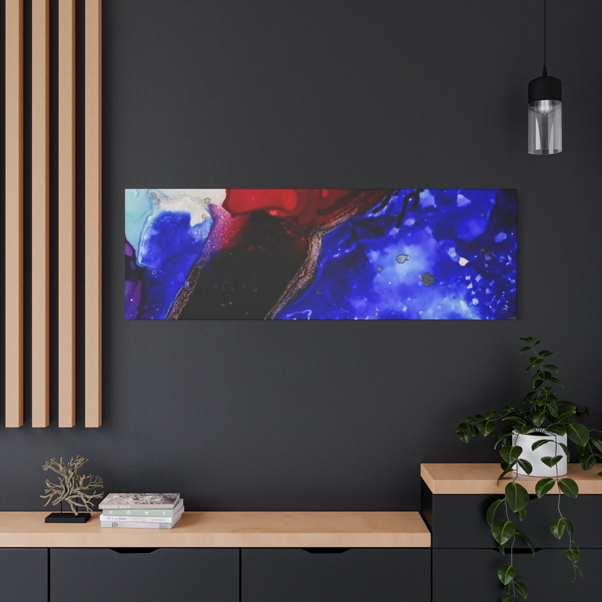 Abstract Geode Resin Art Canvas – Blue & Red Fluid Wall Art (Matte Stretched)