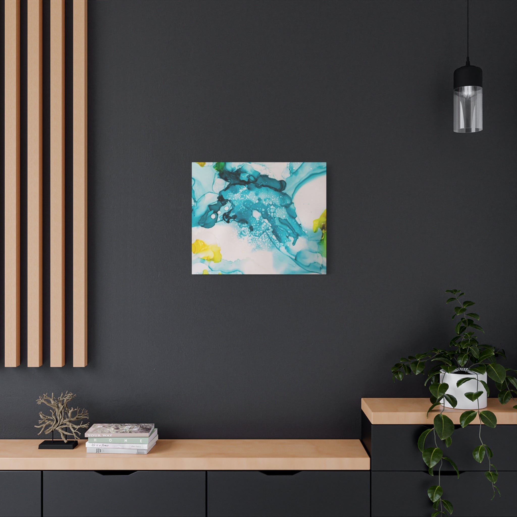 Teal & Yellow Abstract Fluid Art Canvas