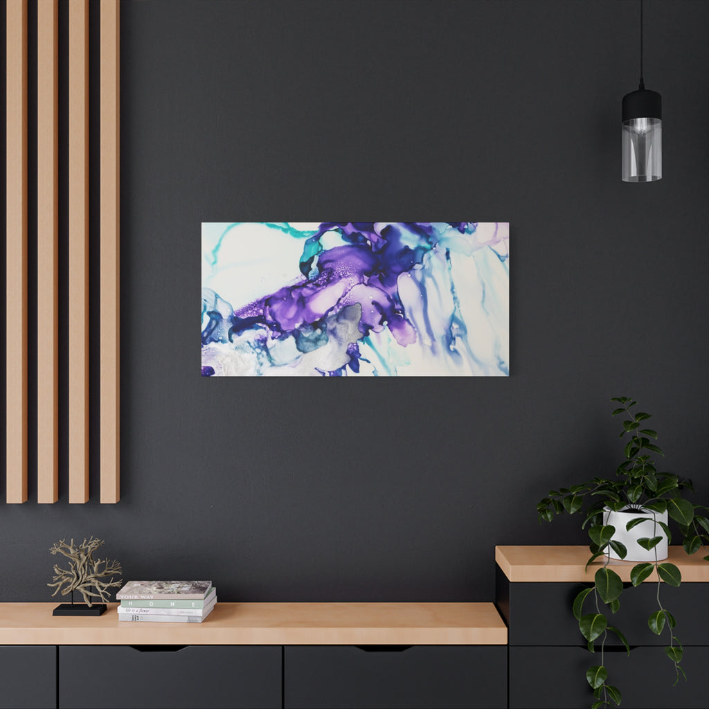 Abstract Purple Teal Ink Flow Matte Canvas Art (Stretched)