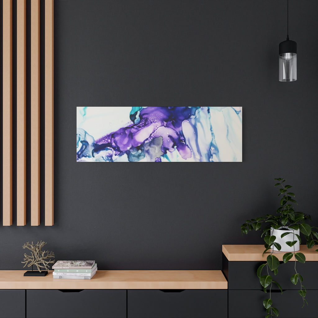 Abstract Purple Teal Ink Flow Matte Canvas Art (Stretched)