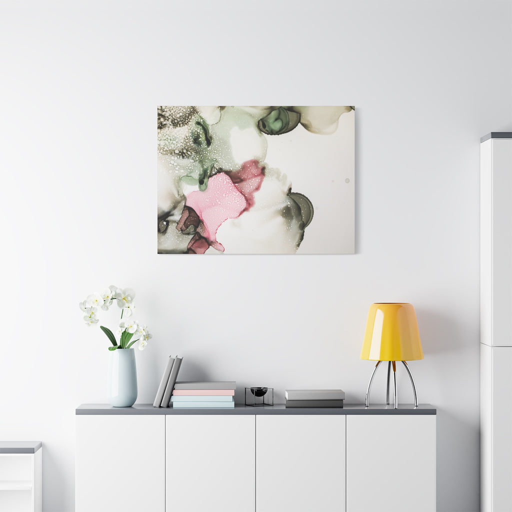 Abstract Pink & Sage Alcohol Ink Canvas Print — Modern Wall Art