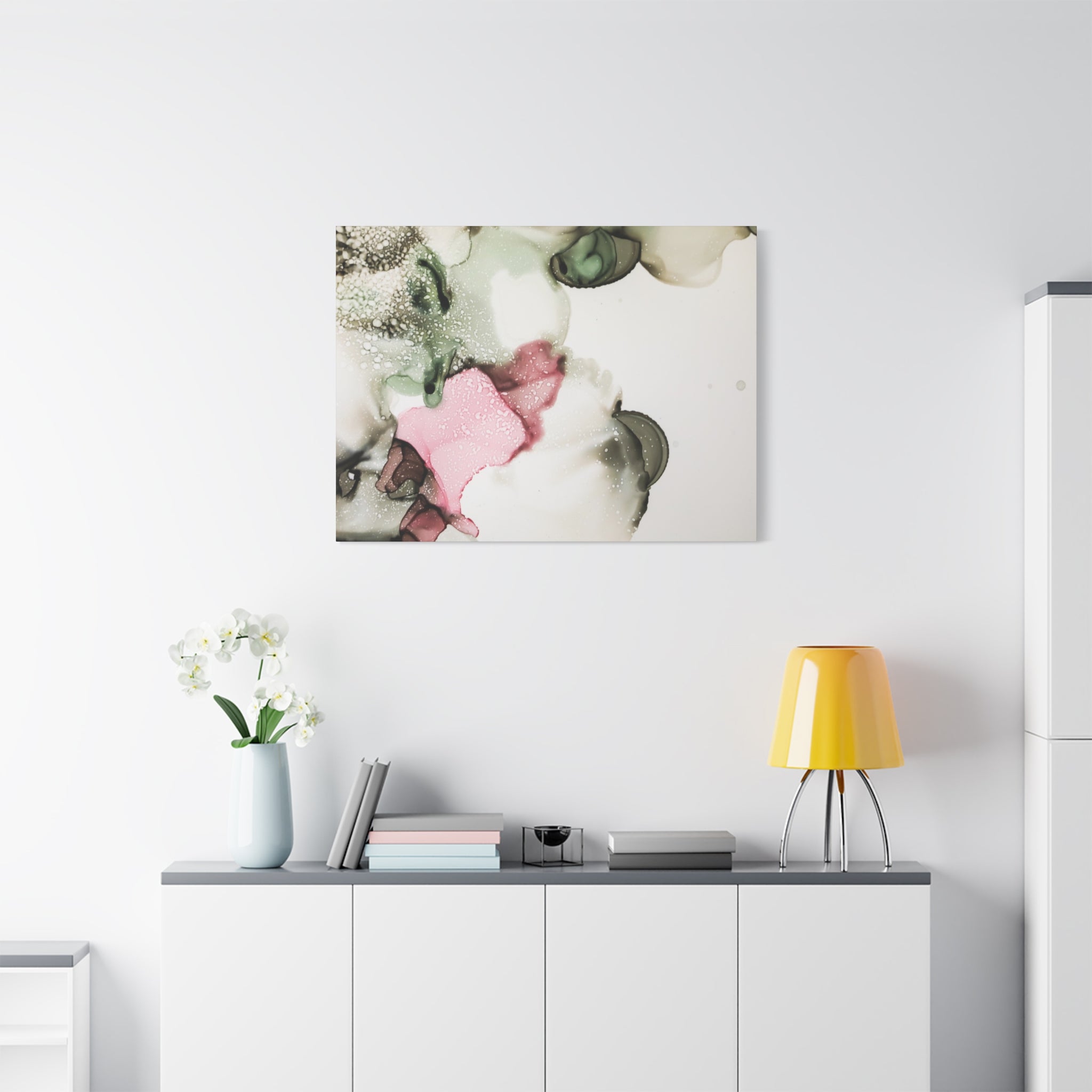 Abstract Pink & Sage Alcohol Ink Canvas Print — Modern Wall Art