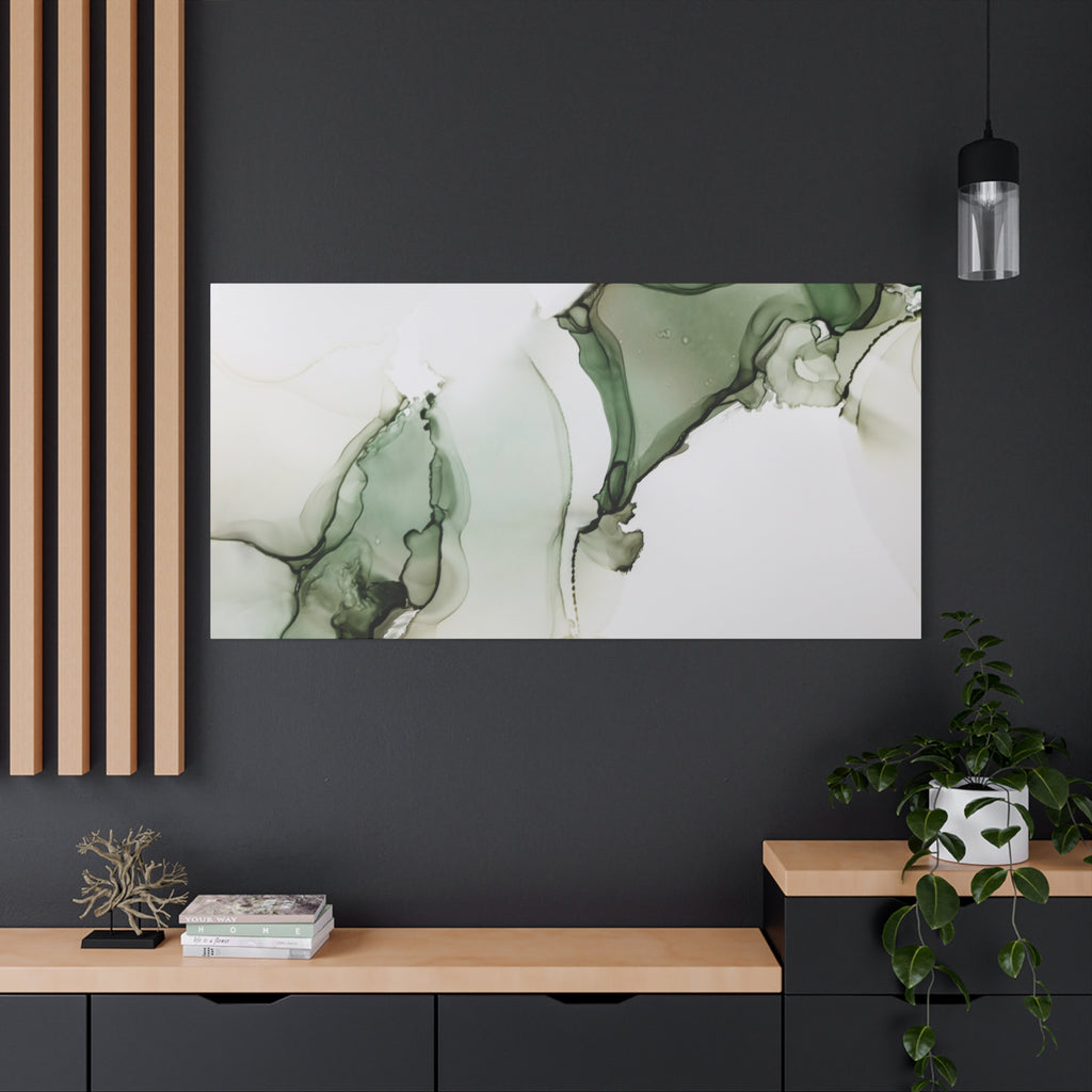 Green Ink Abstract Matte Canvas Print — Stretched 1.25" Wall Art