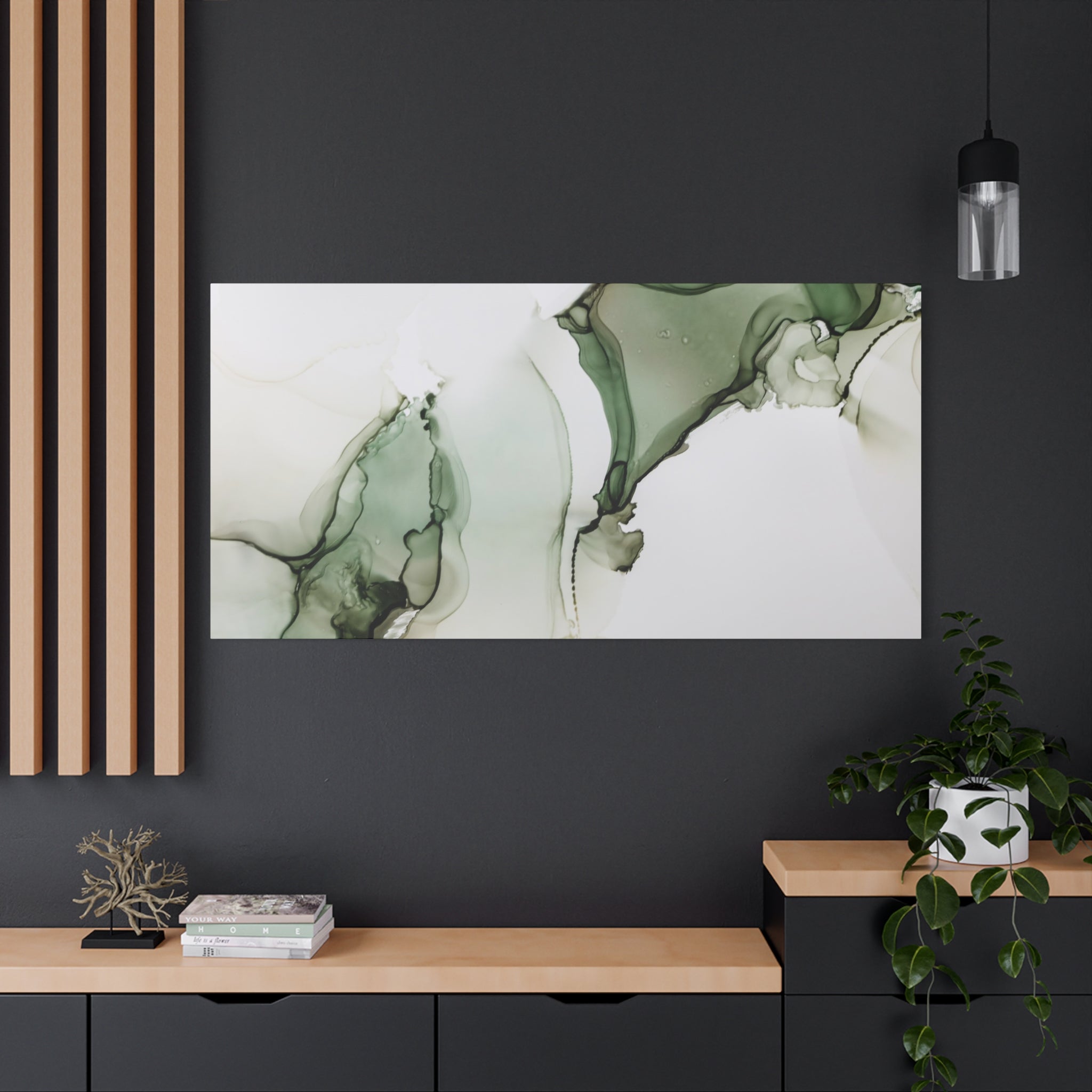 Green Ink Abstract Matte Canvas Print — Stretched 1.25" Wall Art