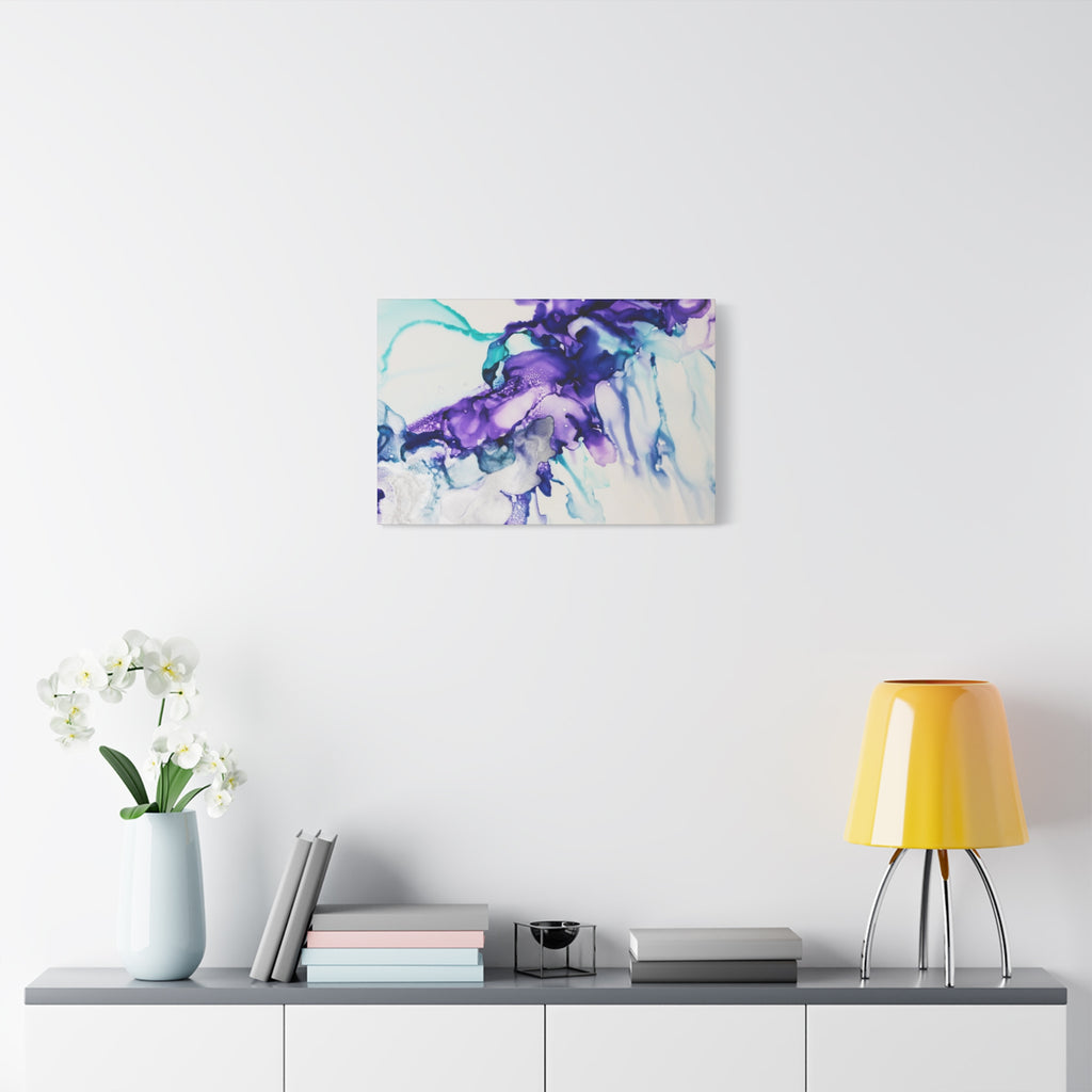 Abstract Purple Teal Ink Flow Matte Canvas Art (Stretched)