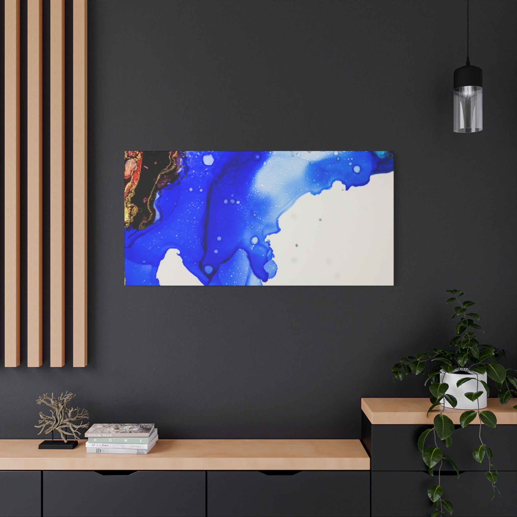 Abstract Blue Ink Art Canvas Print — Oceanic Fluid Painting