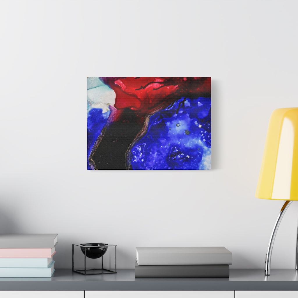 Abstract Geode Resin Art Canvas – Blue & Red Fluid Wall Art (Matte Stretched)