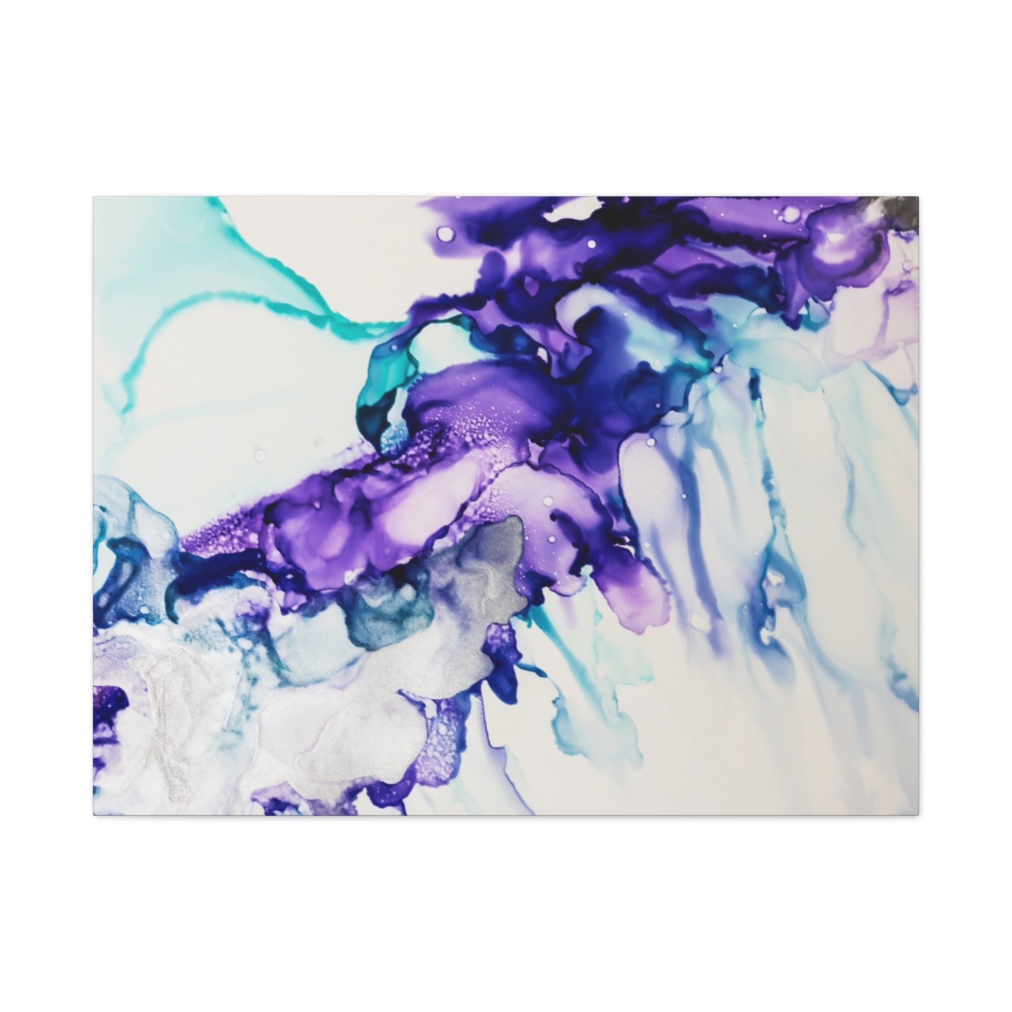 Abstract Purple Teal Ink Flow Matte Canvas Art (Stretched)