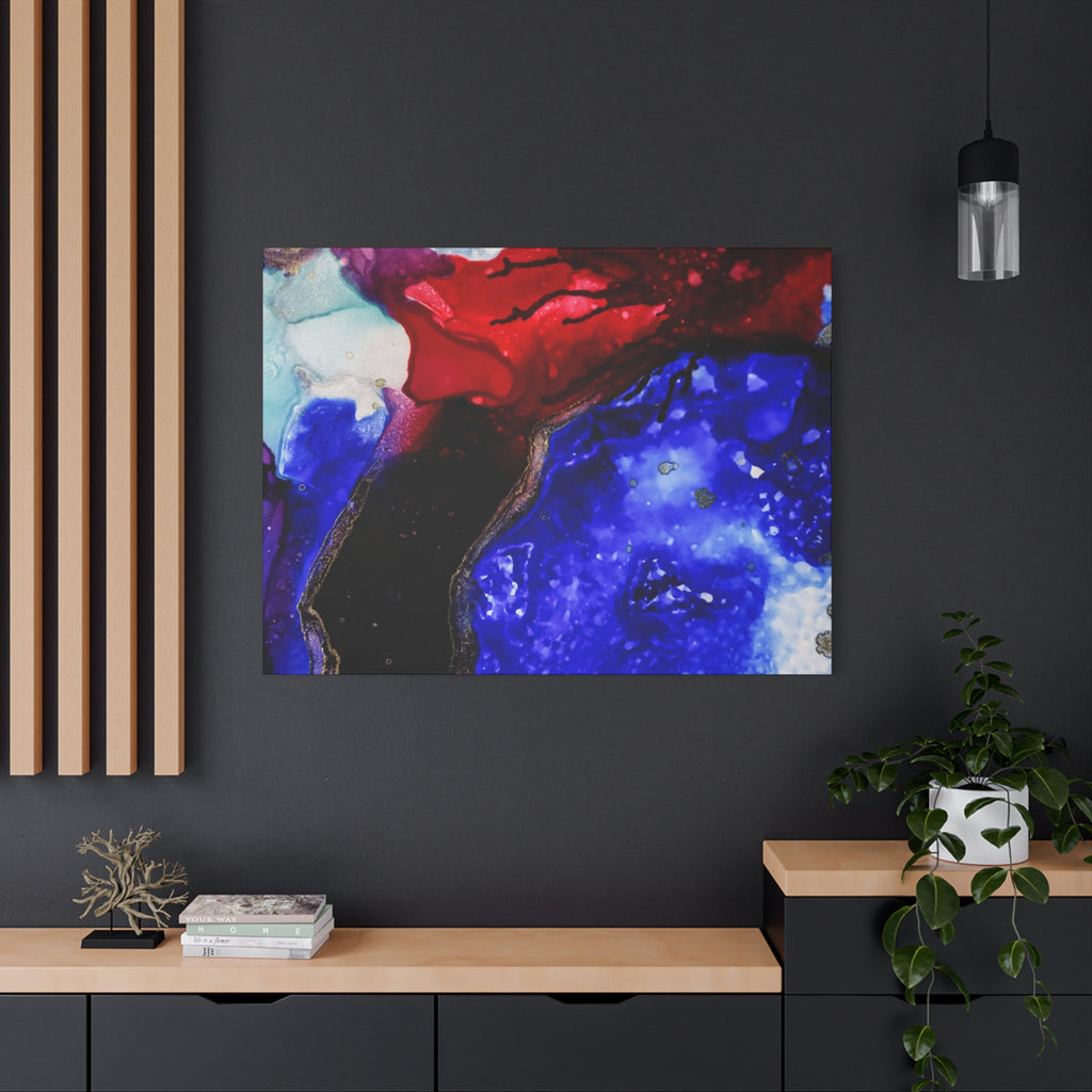 Abstract Geode Resin Art Canvas – Blue & Red Fluid Wall Art (Matte Stretched)