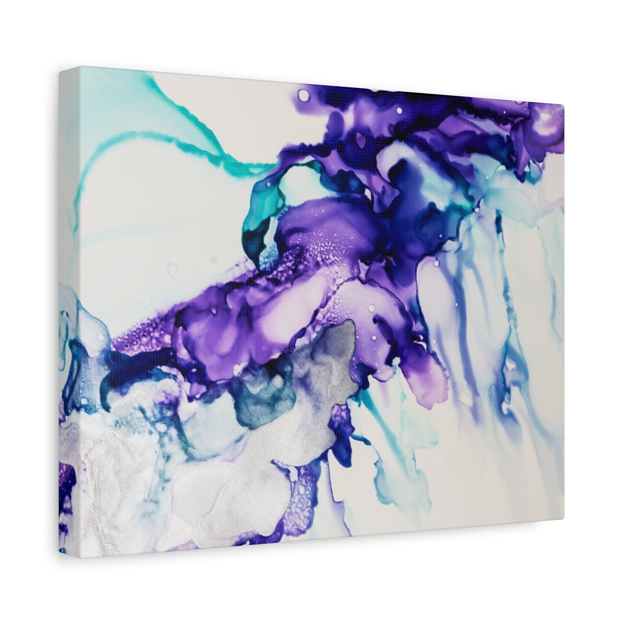 Abstract Purple Teal Ink Flow Matte Canvas Art (Stretched)