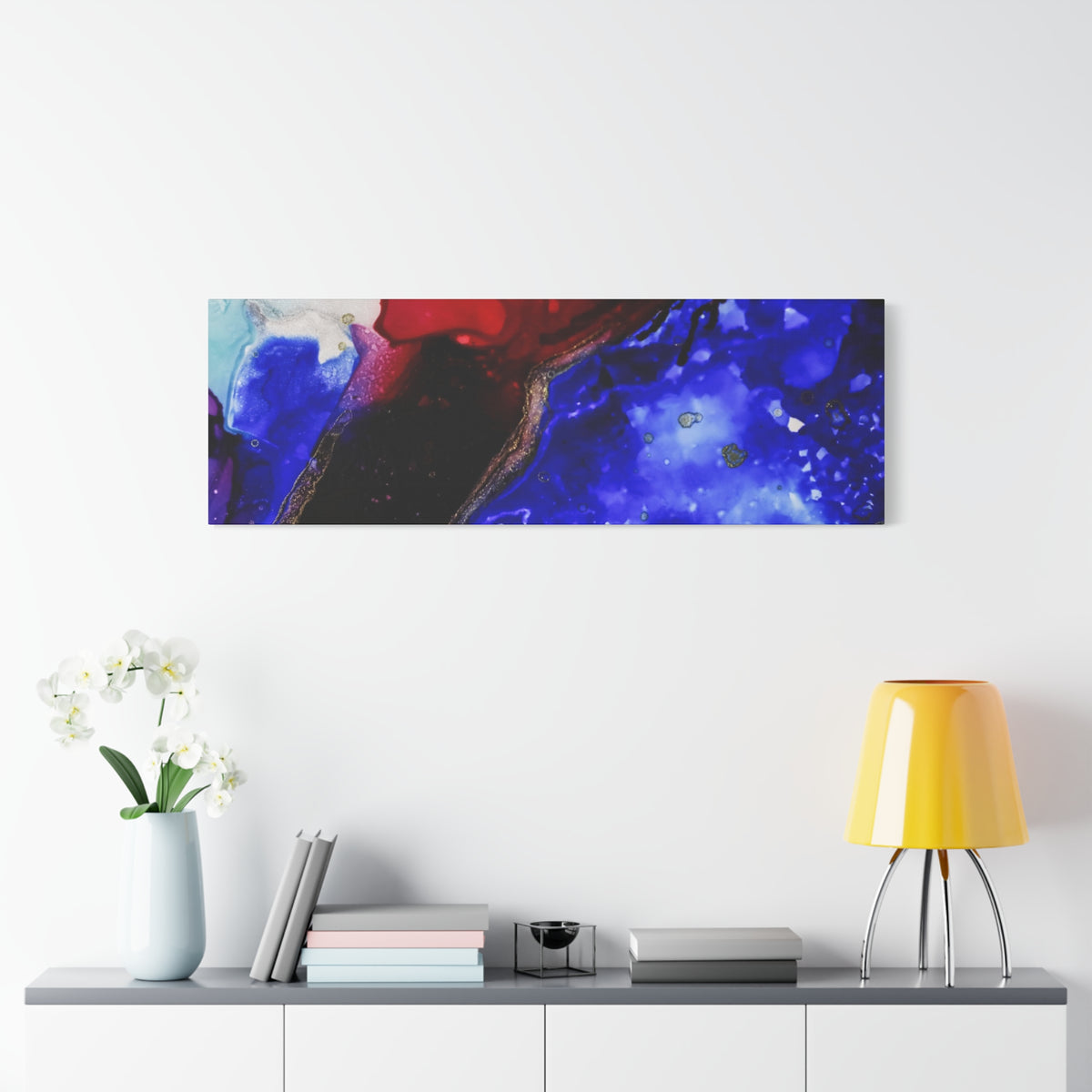 Abstract Geode Resin Art Canvas – Blue & Red Fluid Wall Art (Matte Stretched)