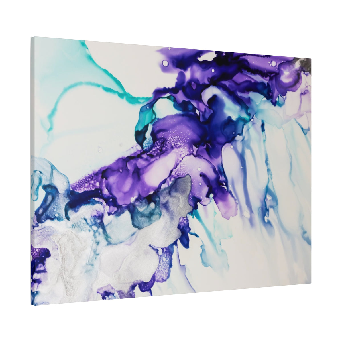 Abstract Purple Teal Ink Flow Matte Canvas Art (Stretched)