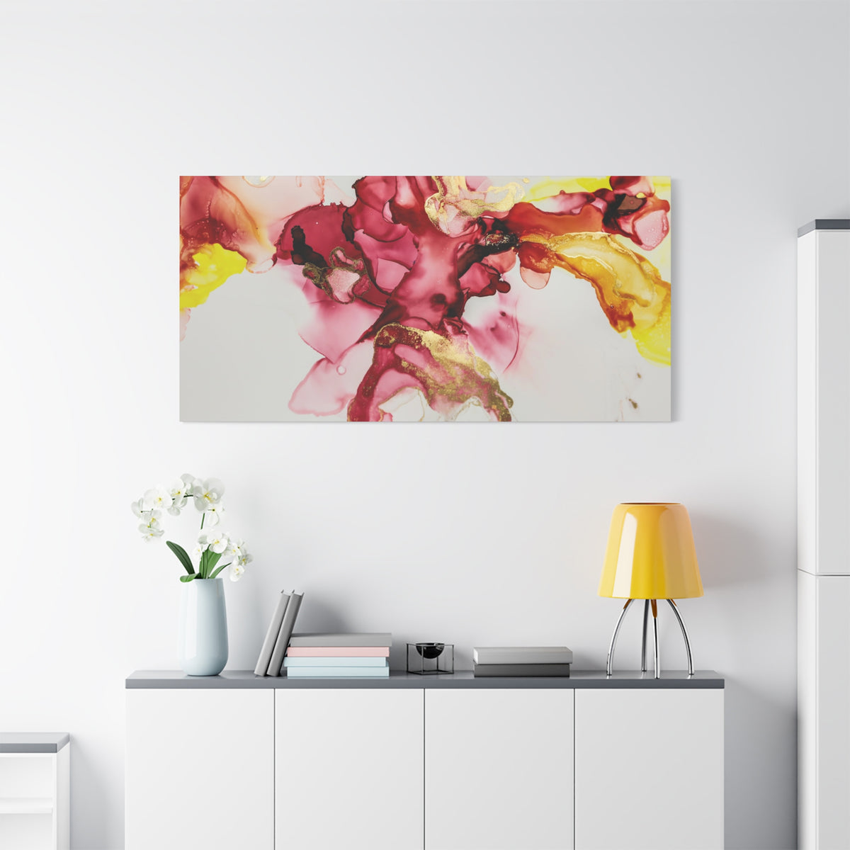 Abstract Pink & Gold Alcohol Ink Art Canvas Print — Matte Stretched Wall Art