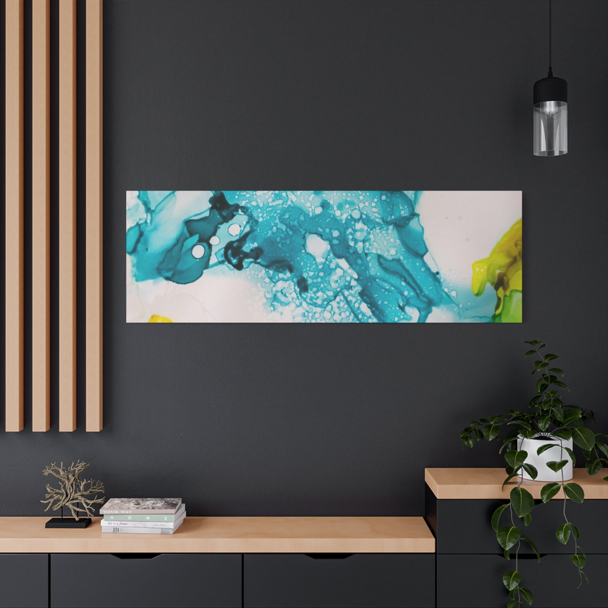 Teal & Yellow Abstract Fluid Art Canvas