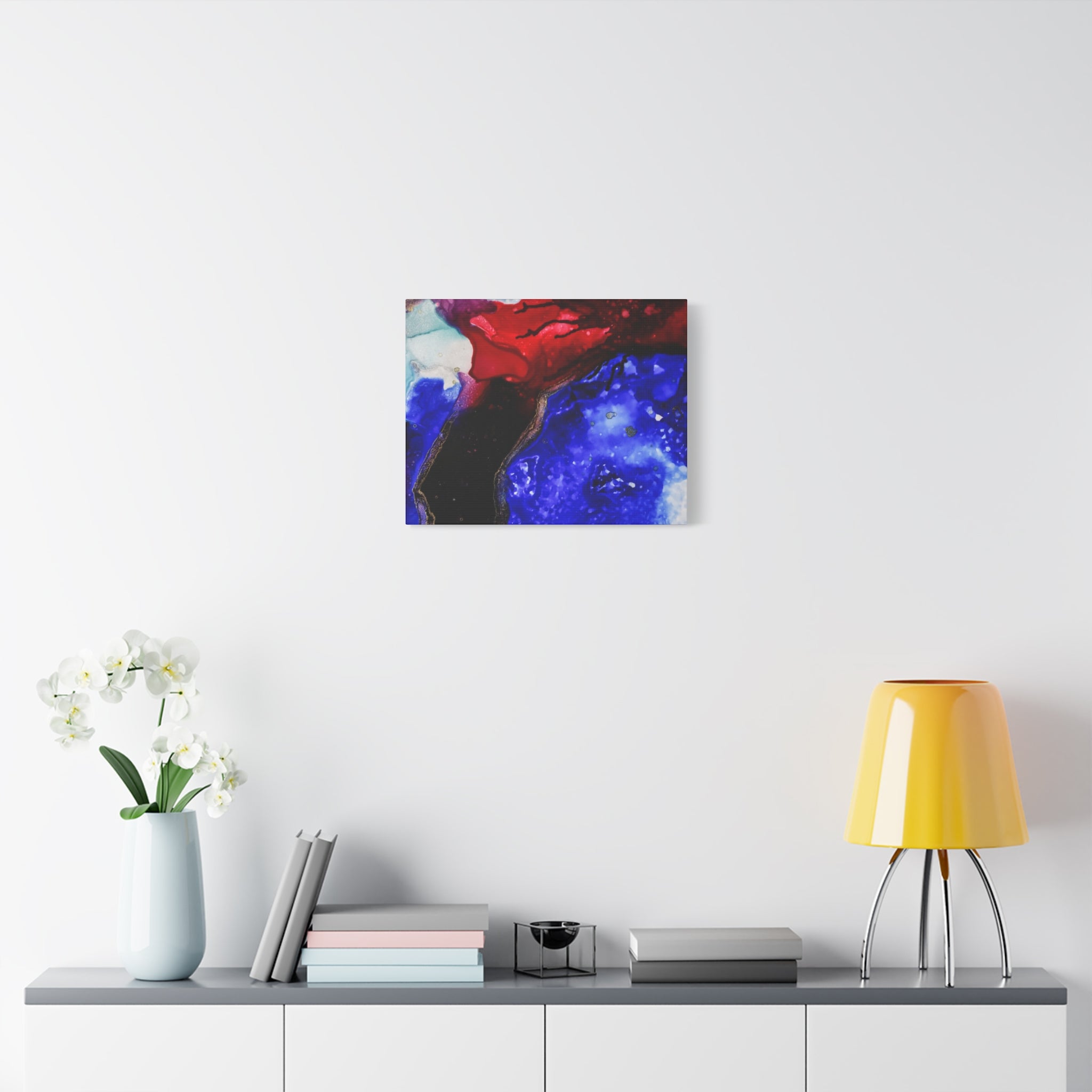 Abstract Geode Resin Art Canvas – Blue & Red Fluid Wall Art (Matte Stretched)