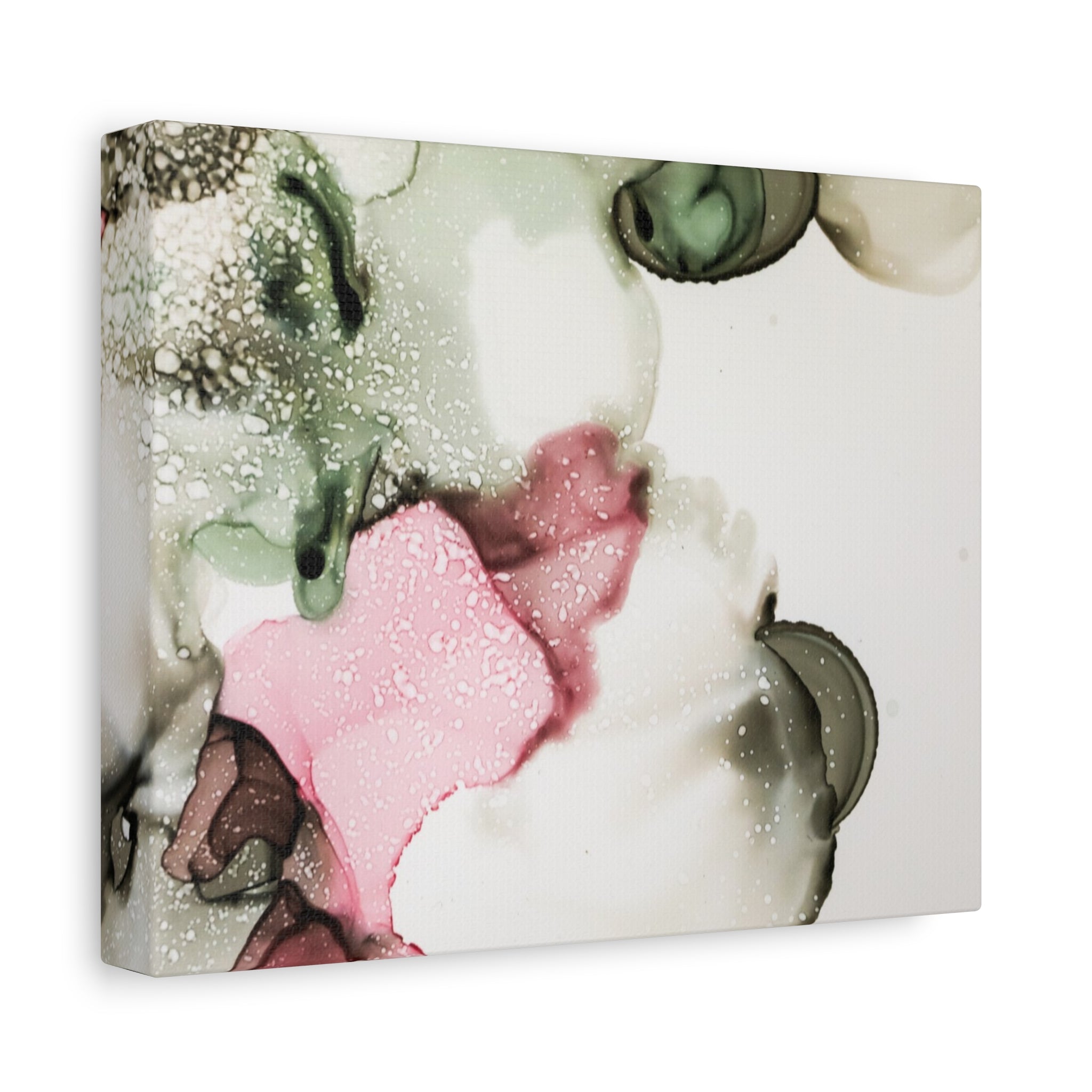 Abstract Pink & Sage Alcohol Ink Canvas Print — Modern Wall Art