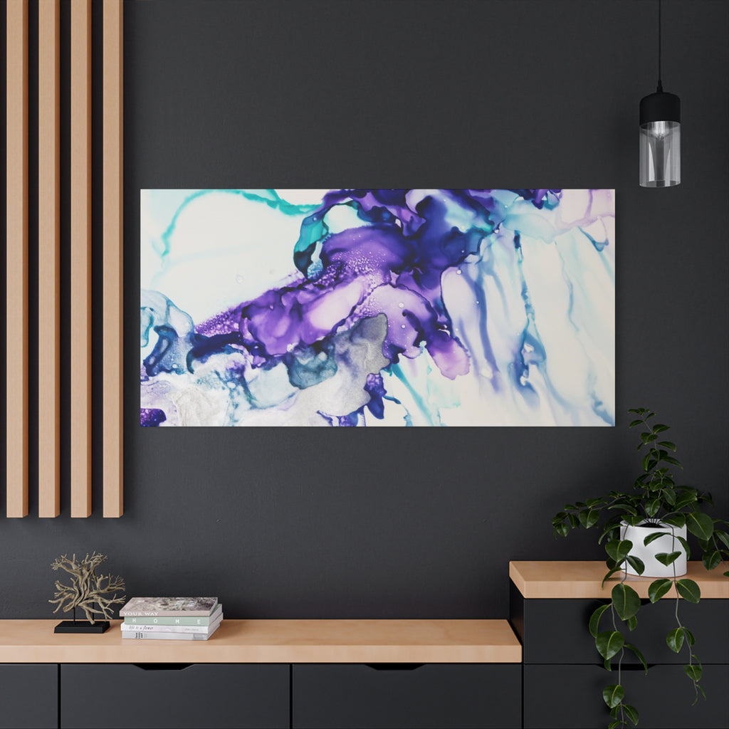 Abstract Purple Teal Ink Flow Matte Canvas Art (Stretched)
