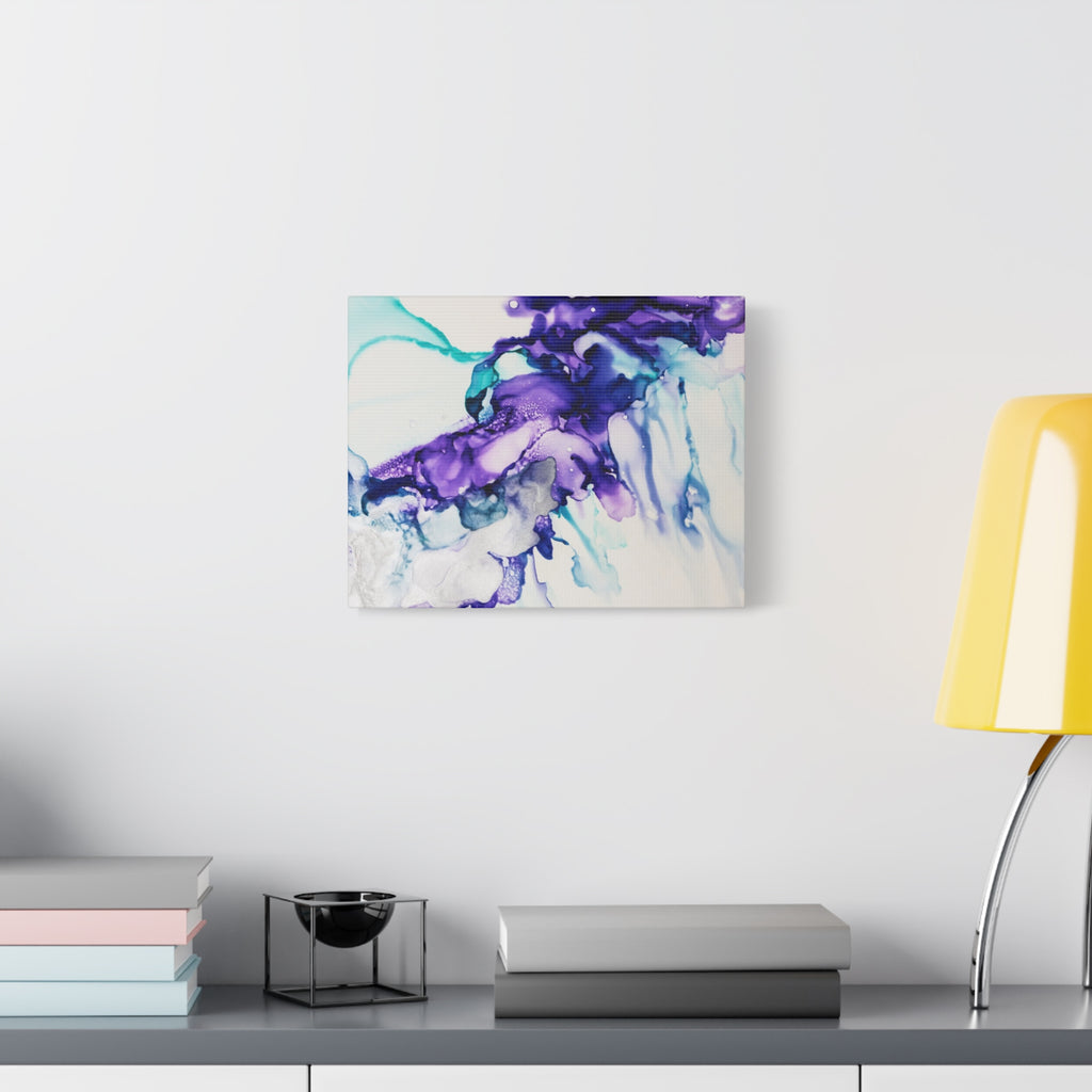 Abstract Purple Teal Ink Flow Matte Canvas Art (Stretched)