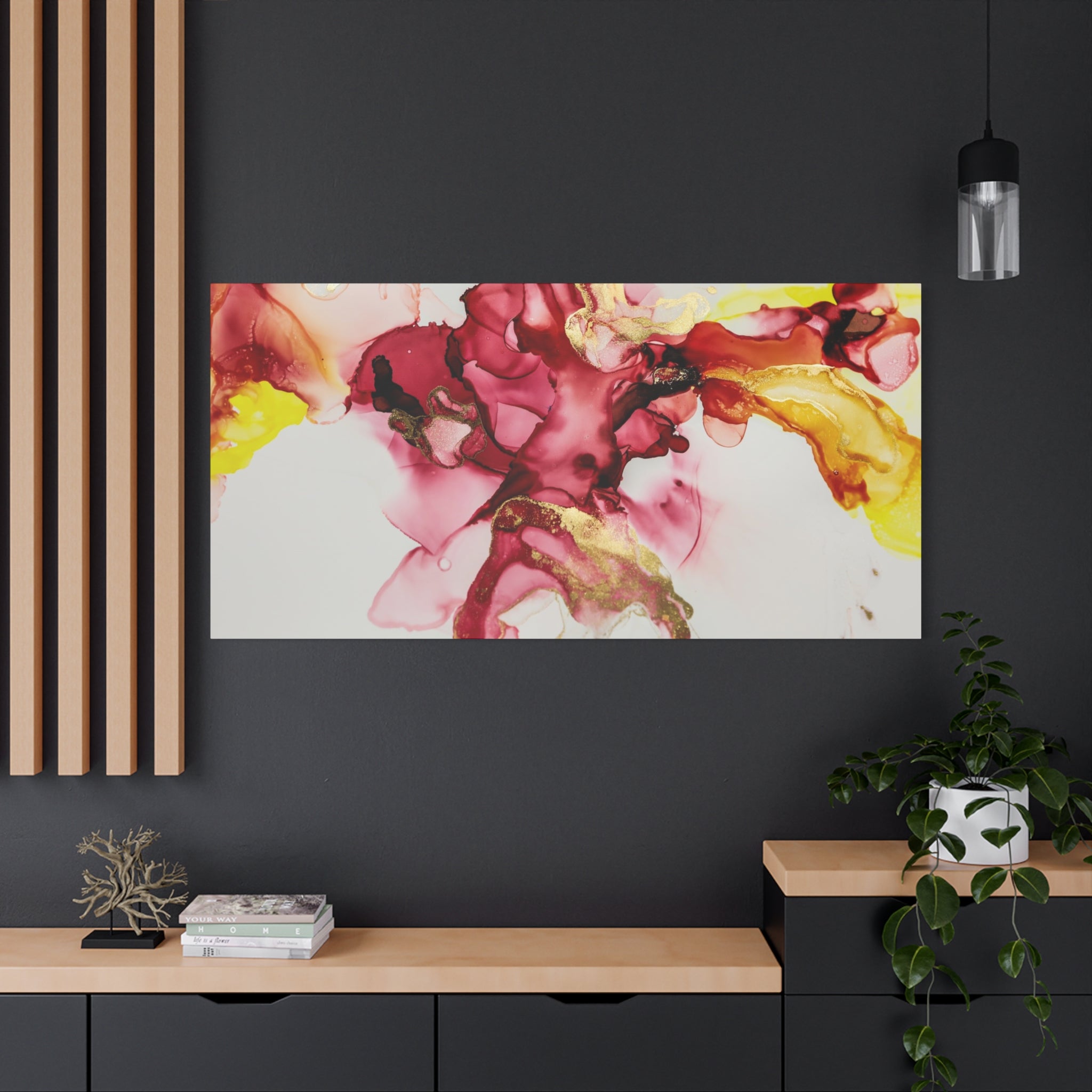 Abstract Pink & Gold Alcohol Ink Art Canvas Print — Matte Stretched Wall Art