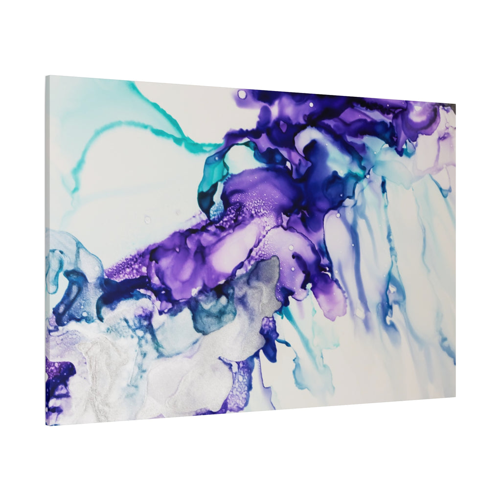 Abstract Purple Teal Ink Flow Matte Canvas Art (Stretched)