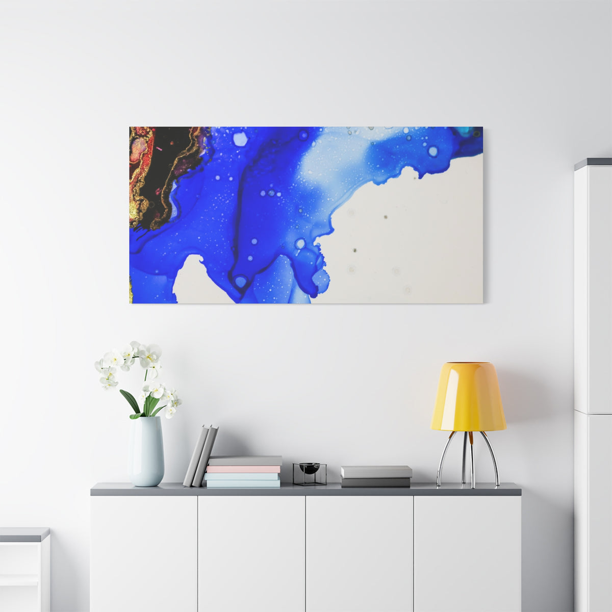 Abstract Blue Ink Art Canvas Print — Oceanic Fluid Painting