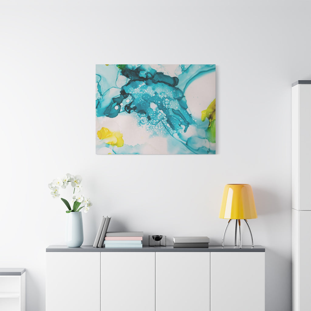 Teal & Yellow Abstract Fluid Art Canvas