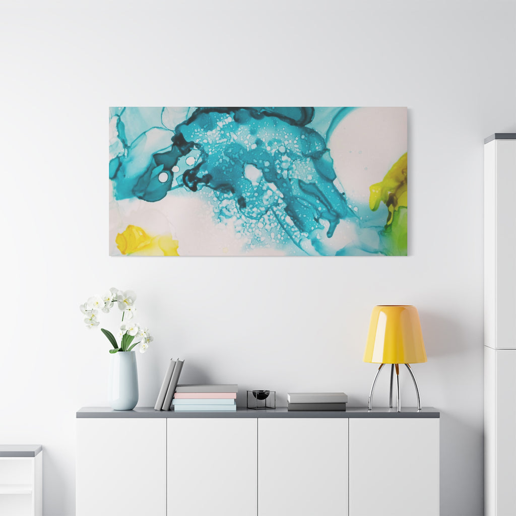 Teal & Yellow Abstract Fluid Art Canvas