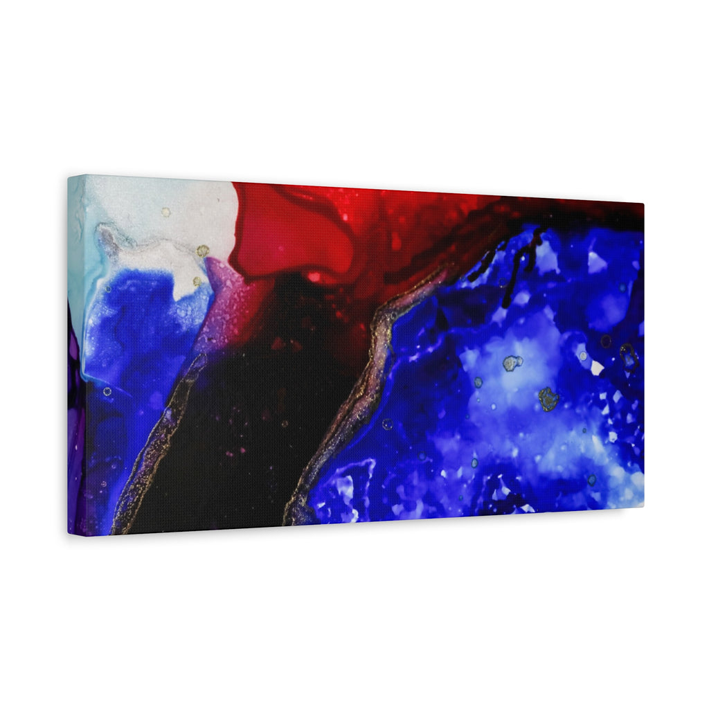 Abstract Geode Resin Art Canvas – Blue & Red Fluid Wall Art (Matte Stretched)